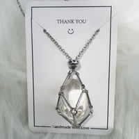 Iris Small Natural Crystal Pendant Necklace-Clear Quartz-Silver-State of Style