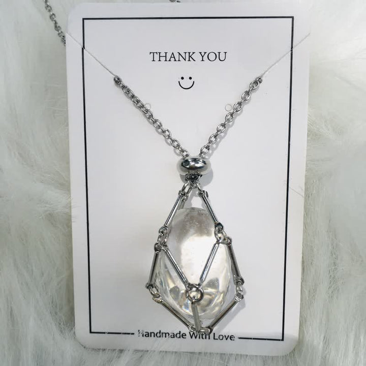 Iris Small Natural Crystal Pendant Necklace-Clear Quartz-Silver-State of Style