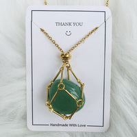 Iris Small Natural Crystal Pendant Necklace-Green Aventurine-Gold-State of Style