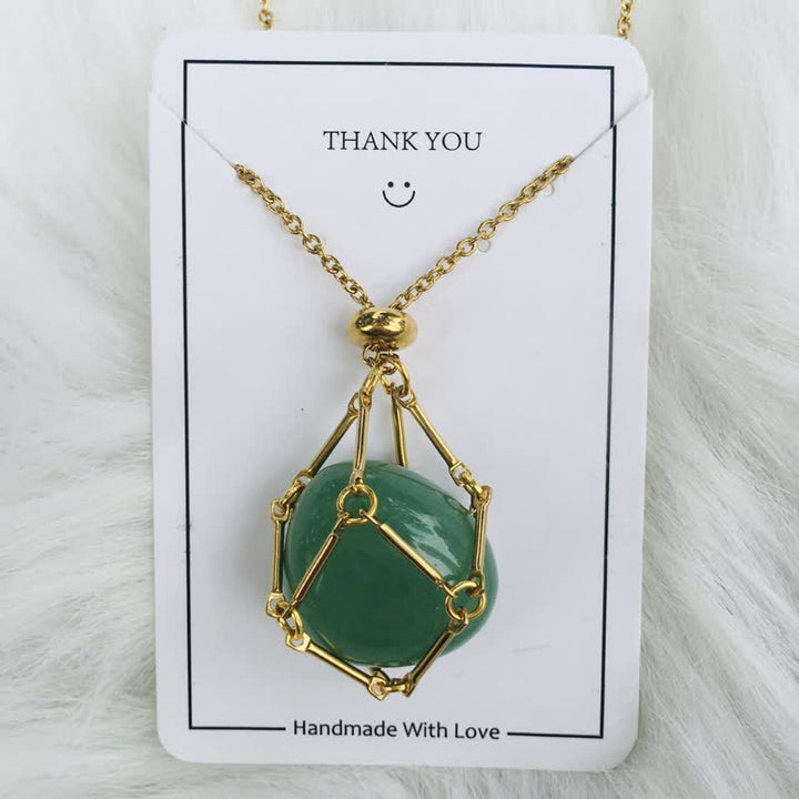 Iris Small Natural Crystal Pendant Necklace-Green Aventurine-Gold-State of Style