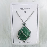 Iris Small Natural Crystal Pendant Necklace-Green Aventurine-Silver-State of Style