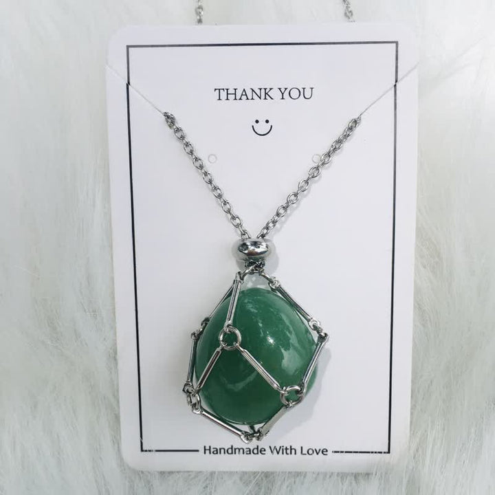 Iris Small Natural Crystal Pendant Necklace-Green Aventurine-Silver-State of Style