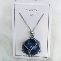 Iris Small Natural Crystal Pendant Necklace-Lapis Lazuli-Silver-State of Style
