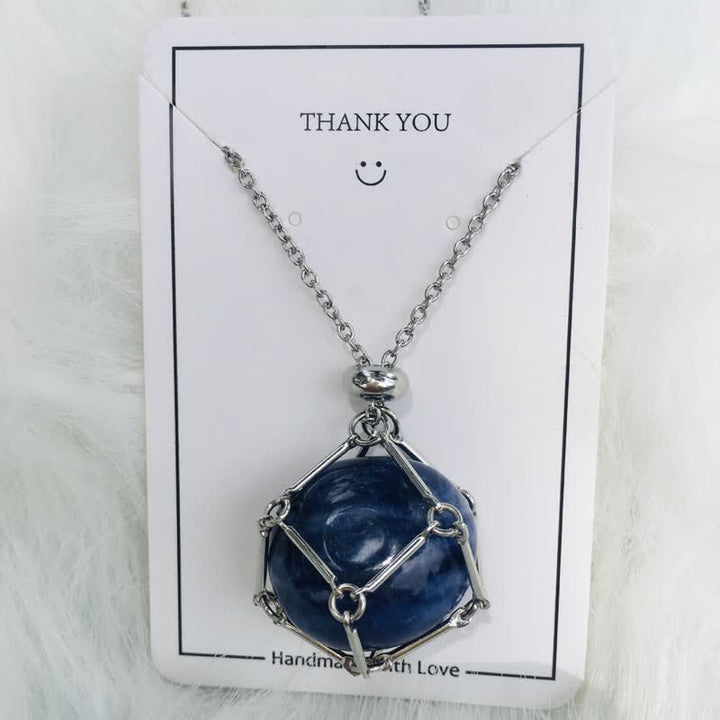 Iris Small Natural Crystal Pendant Necklace-Lapis Lazuli-Silver-State of Style