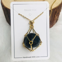 Iris Small Natural Crystal Pendant Necklace-Obsidian-Gold-State of Style