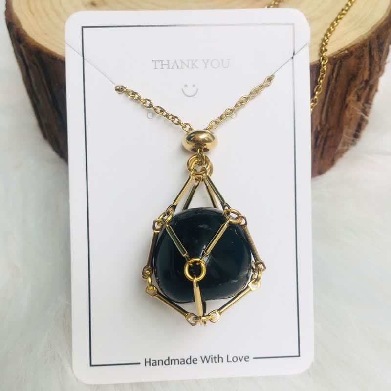 Iris Small Natural Crystal Pendant Necklace-Obsidian-Gold-State of Style