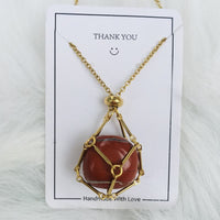 Iris Small Natural Crystal Pendant Necklace-Red Jasper-Gold-State of Style