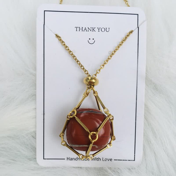 Iris Small Natural Crystal Pendant Necklace-Red Jasper-Gold-State of Style