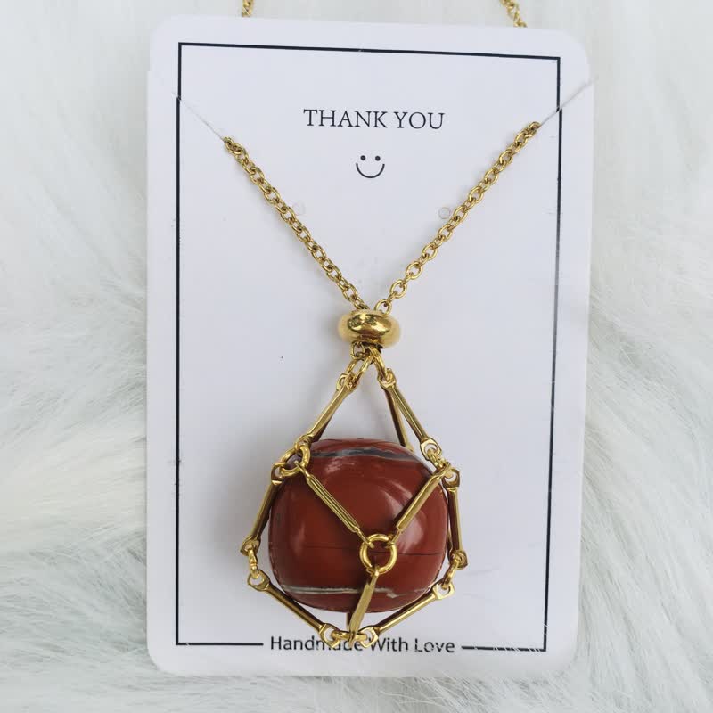 Iris Small Natural Crystal Pendant Necklace-Red Jasper-Gold-State of Style