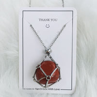 Iris Small Natural Crystal Pendant Necklace-Red Jasper-Silver-State of Style