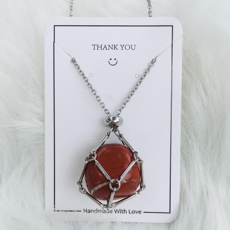 Iris Small Natural Crystal Pendant Necklace-Red Jasper-Silver-State of Style