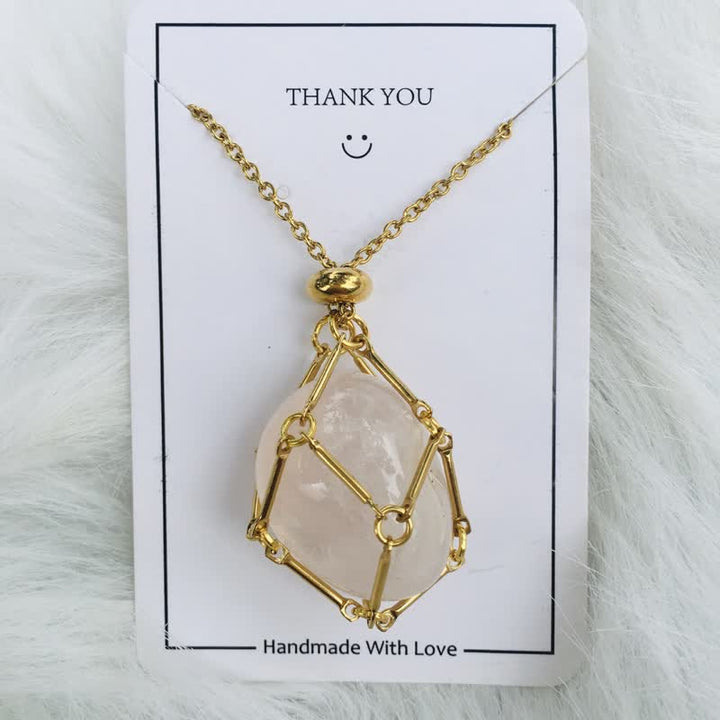 Iris Small Natural Crystal Pendant Necklace-Rose Quartz-Gold-State of Style