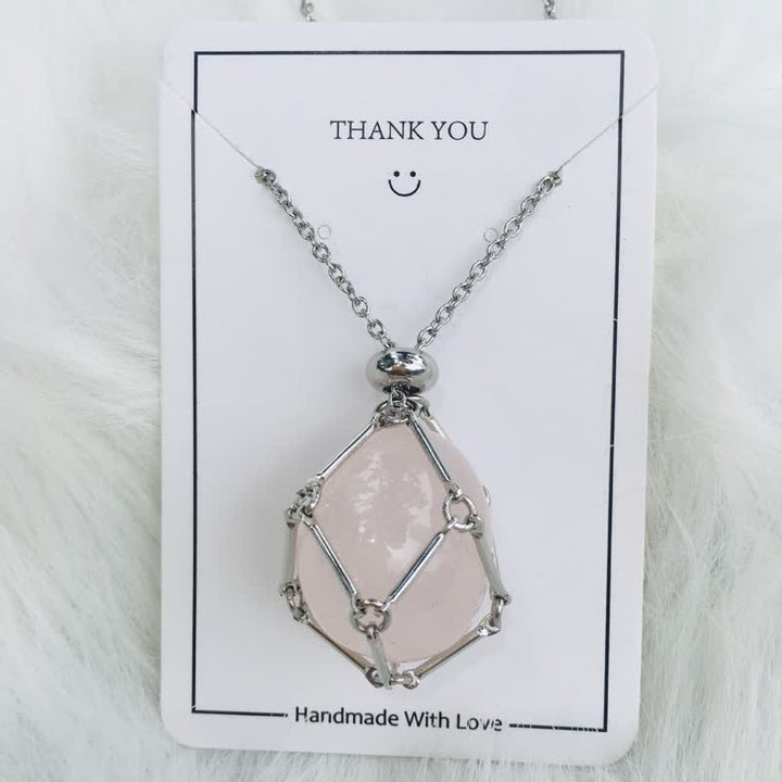 Iris Small Natural Crystal Pendant Necklace-Rose Quartz-Silver-State of Style