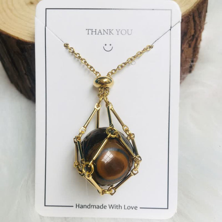 Iris Small Natural Crystal Pendant Necklace-Tiger’s Eye-Gold-State of Style