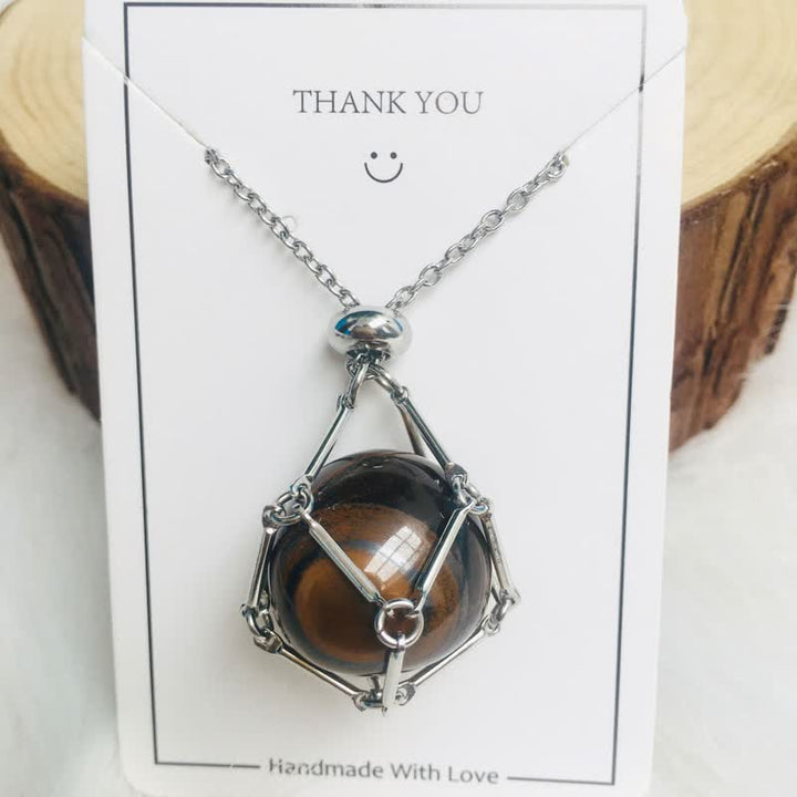 Iris Small Natural Crystal Pendant Necklace-Tiger’s Eye-Silver-State of Style