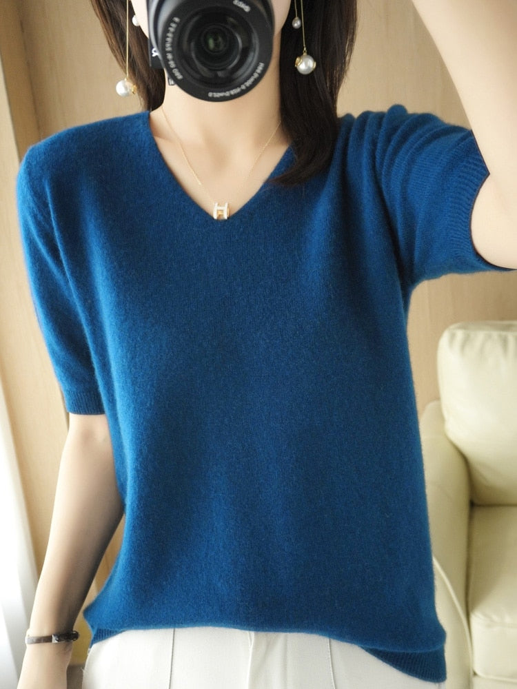 IsabelsShirt | Women's Classic V-Neck Sweater-Blue-S-State of Style