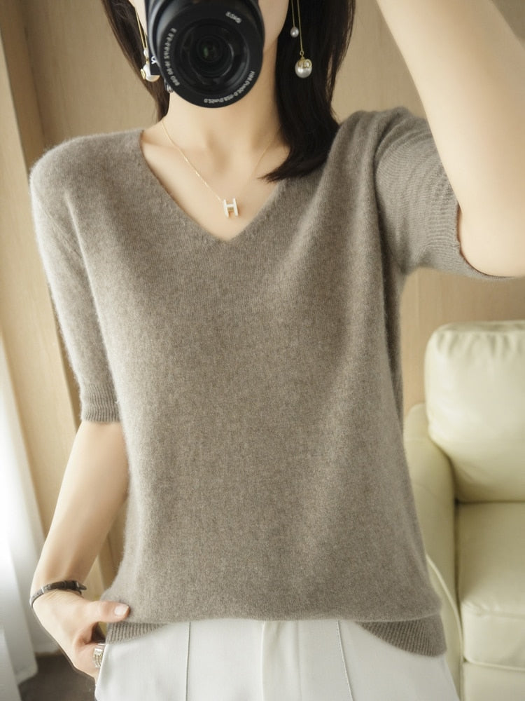 IsabelsShirt | Women's Classic V-Neck Sweater-Camel-S-State of Style