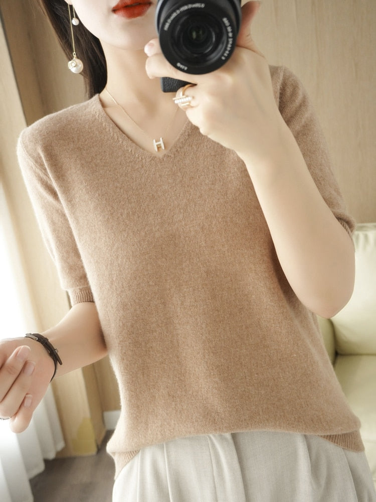 IsabelsShirt | Women's Classic V-Neck Sweater-Gold Camel-S-State of Style