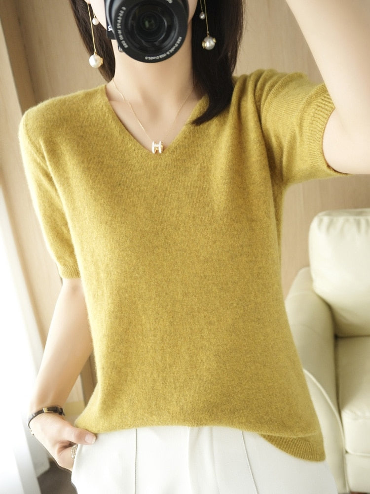 IsabelsShirt | Women's Classic V-Neck Sweater-Mustard Yellow-S-State of Style