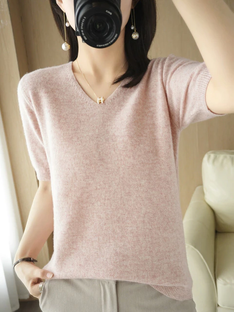 IsabelsShirt | Women's Classic V-Neck Sweater-Pink-S-State of Style