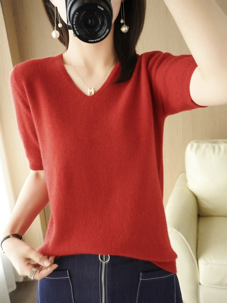 IsabelsShirt | Women's Classic V-Neck Sweater-Red-S-State of Style