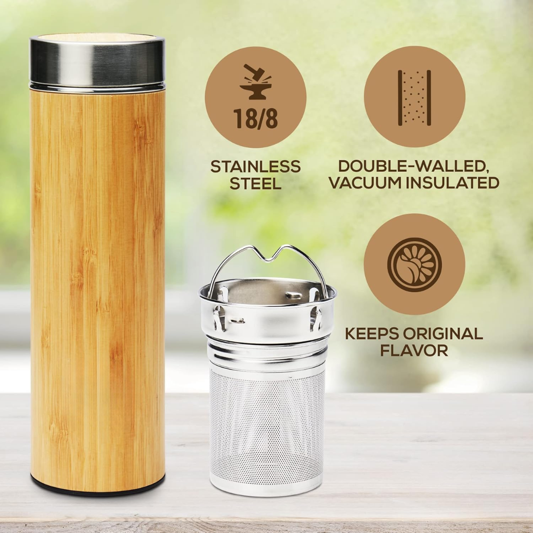Isolated Premium Bamboo Loose Leaf Tea Infuser Bottle - 500ml-State of Style