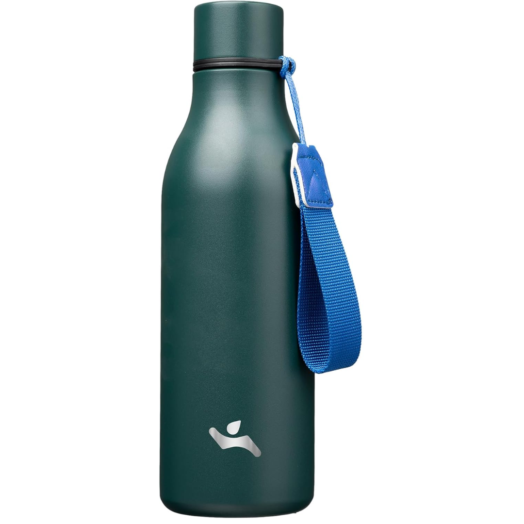 Isolated stainless steel water bottle with strap-Olive green-500 ml-State of Style