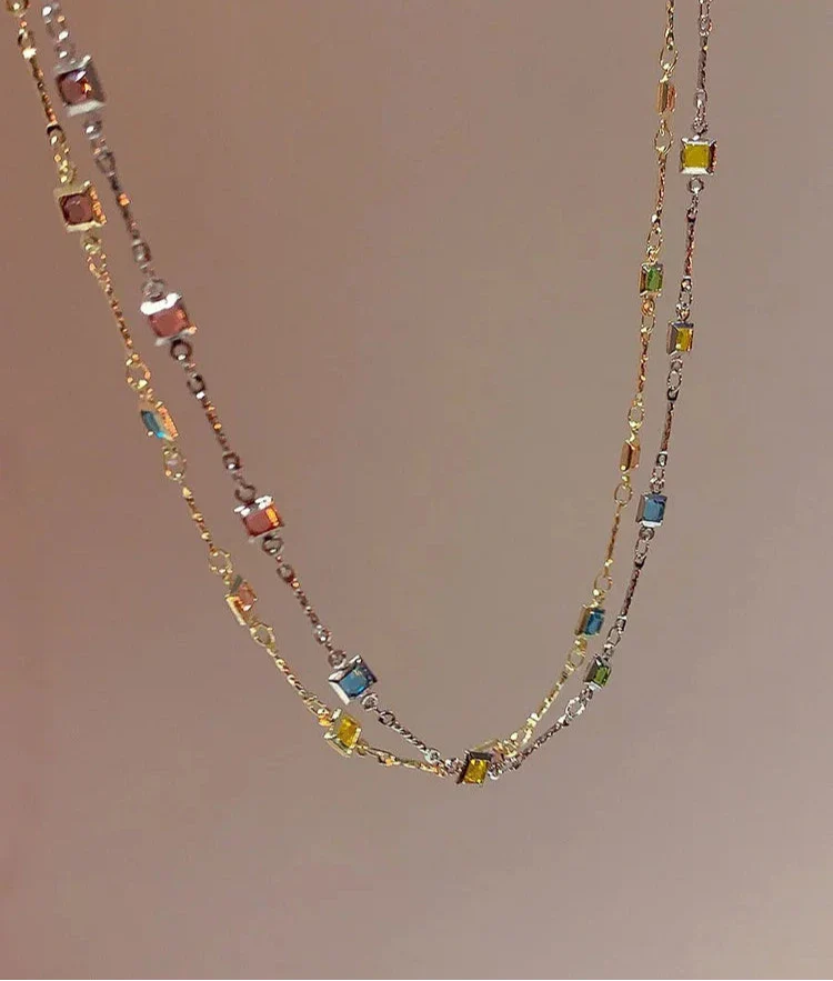 Ivy Fine Gold/Silver Necklace with Colourful Stones-Gold-State of Style