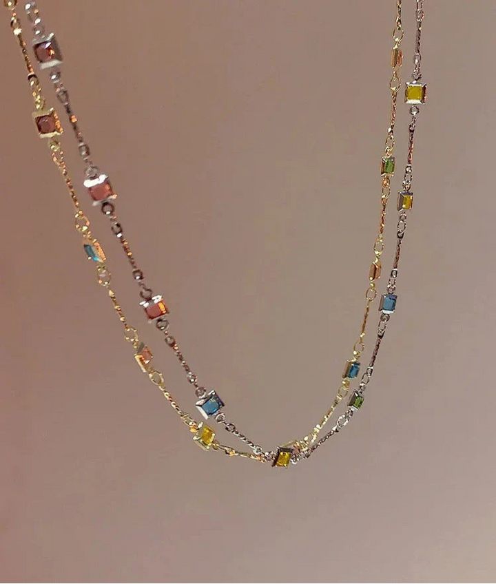 Ivy Fine Gold/Silver Necklace with Colourful Stones-Gold-State of Style