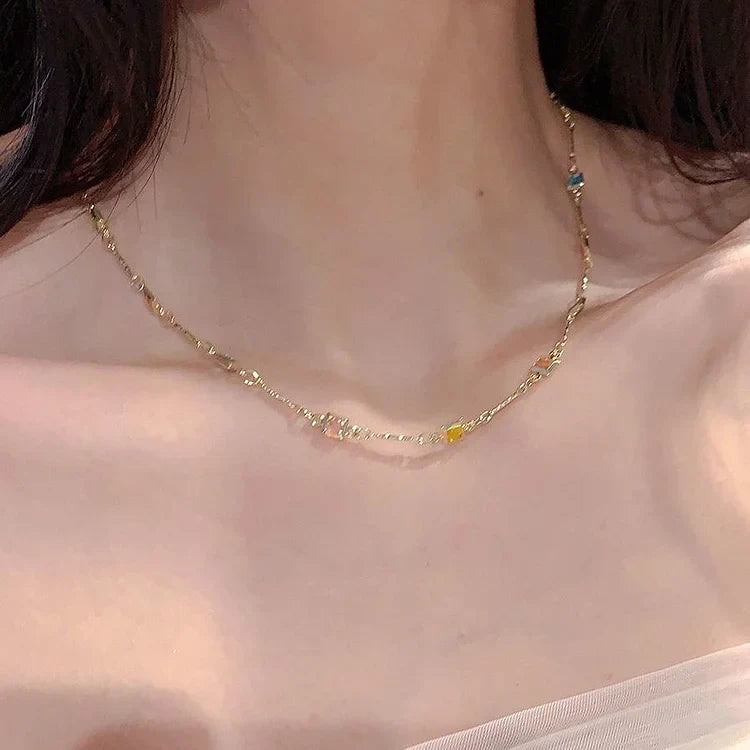 Ivy Fine Gold/Silver Necklace with Colourful Stones-Gold-State of Style