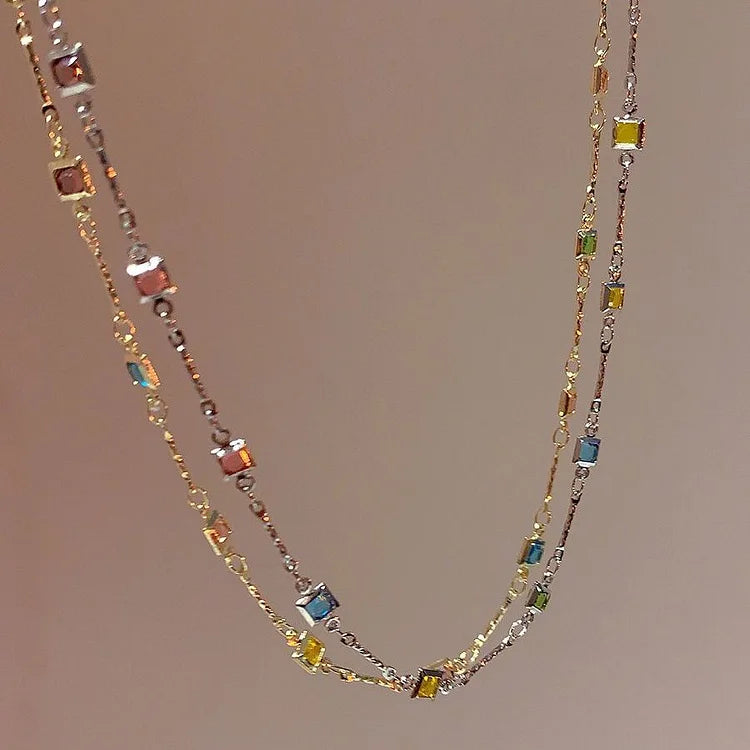 Ivy Fine Gold/Silver Necklace with Colourful Stones-Gold-State of Style