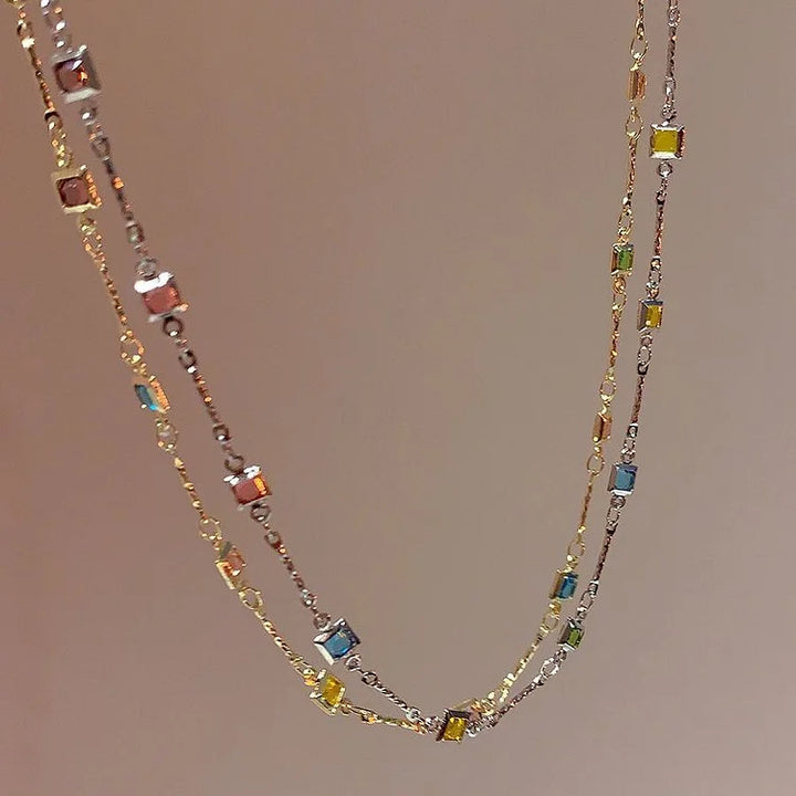 Ivy Fine Gold/Silver Necklace with Colourful Stones-Gold-State of Style