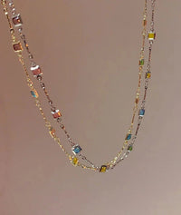 Ivy Fine Gold/Silver Necklace with Colourful Stones-Silver-State of Style