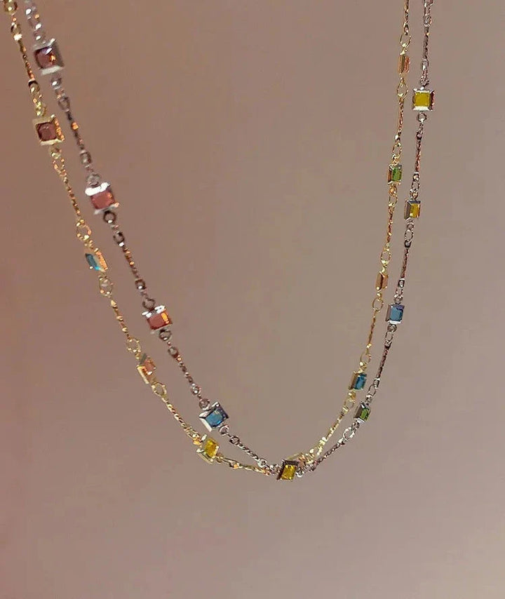 Ivy Fine Gold/Silver Necklace with Colourful Stones-Silver-State of Style