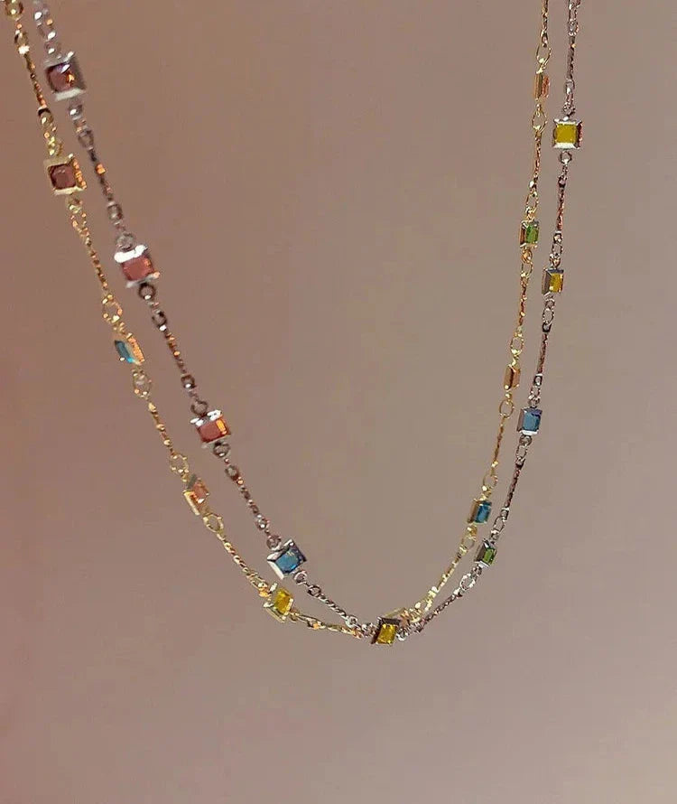 Ivy Fine Gold/Silver Necklace with Colourful Stones-Silver-State of Style