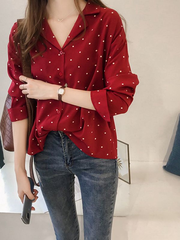 JacoliensBlouse | Women's Elegant Blouse-Red-S-State of Style