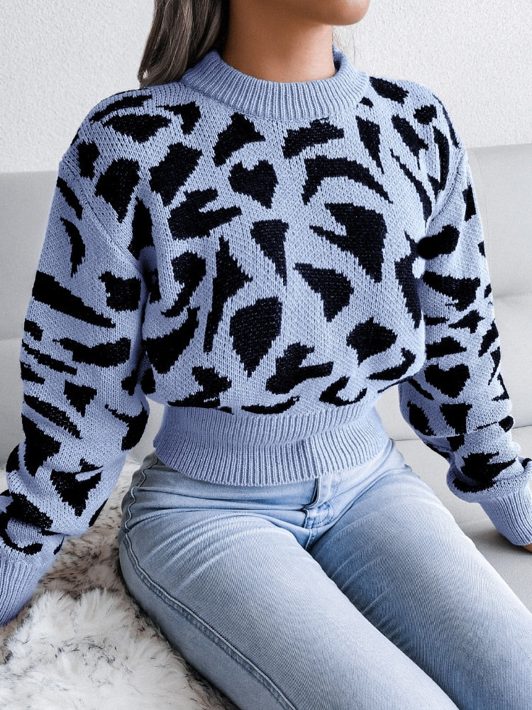 JaguarSweater | Women's Jaguar Print Sweater-Blue-S-State of Style