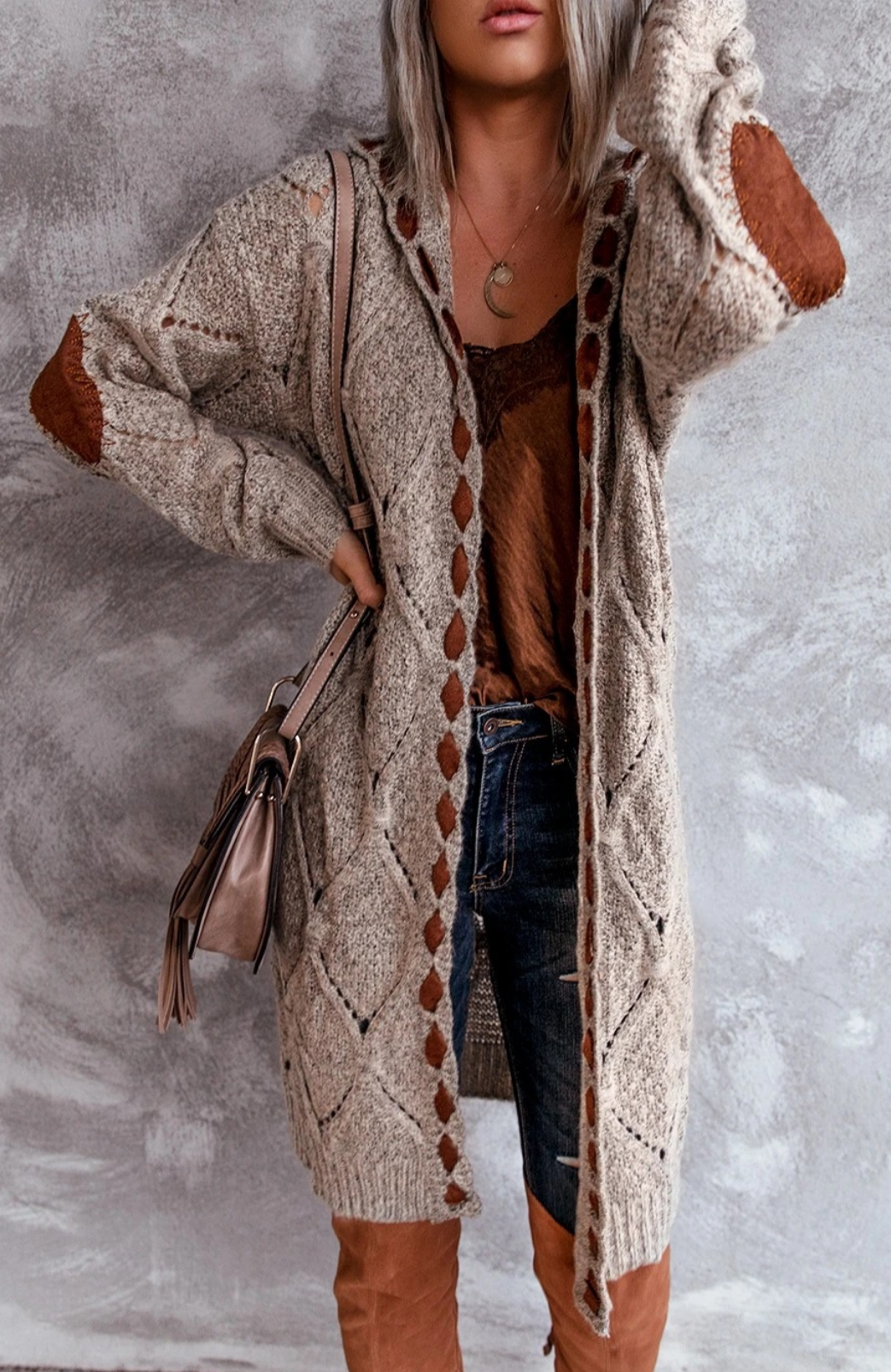 JakesVest | Women's Long Hooded Cardigan-Brown-S-State of Style