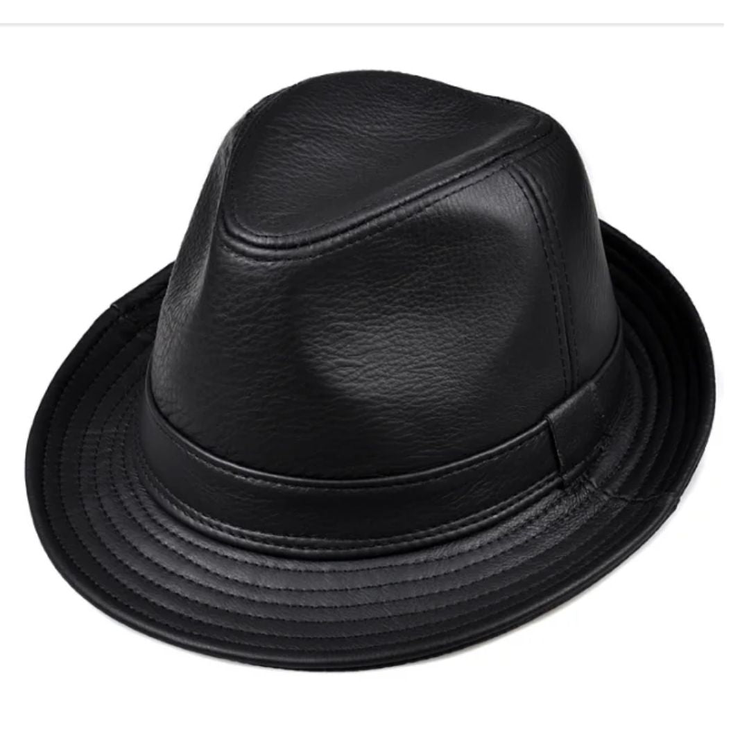 James Traditional Hat – Genuine Leather Jazz Fedora with Short Brim-Black-55-56-State of Style
