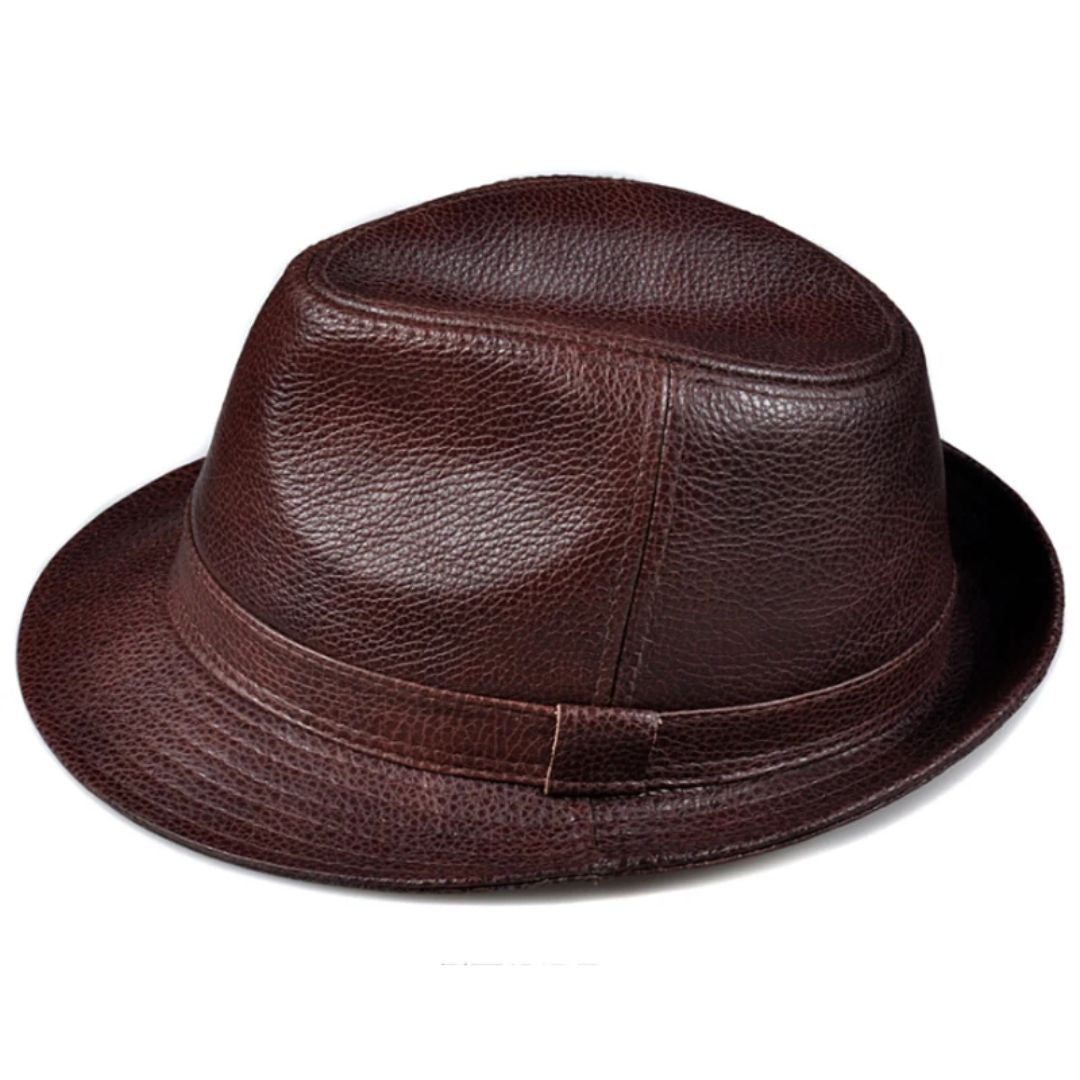 James Traditional Hat – Genuine Leather Jazz Fedora with Short Brim-Brown-55-56-State of Style