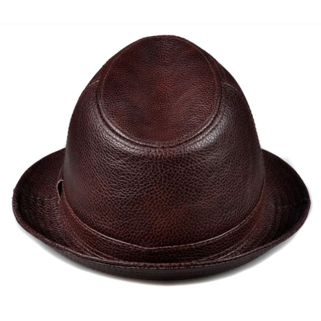 James Traditional Hat – Genuine Leather Jazz Fedora with Short Brim-Brown-55-56-State of Style