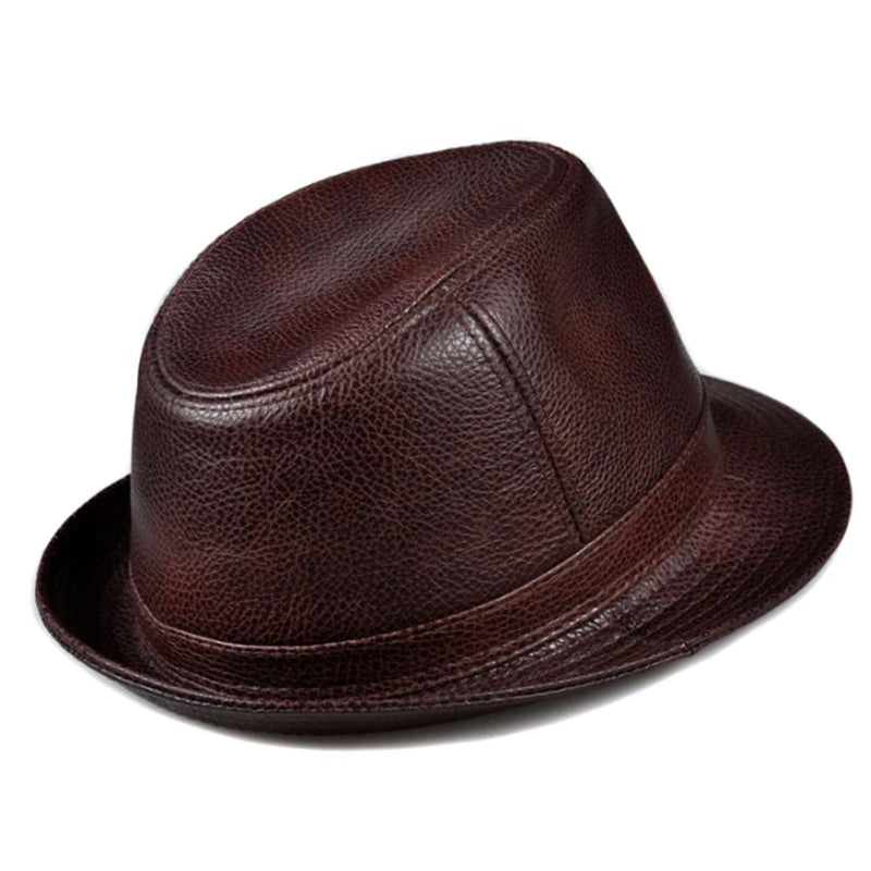 James Traditional Hat – Genuine Leather Jazz Fedora with Short Brim-Brown-55-56-State of Style