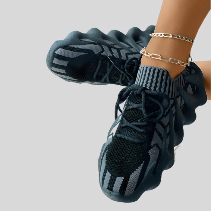 Jana – Lace-Up Running Shoes with Unique Outsole Design-Black-4.5-State of Style