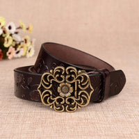 Jana Traditional Belt – Sunflower Pattern Leather Belt with Pin Buckle-Coffee-105 CM-State of Style