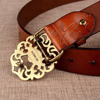 Jana Traditional Belt – Sunflower Pattern Leather Belt with Pin Buckle-Coffee-105 CM-State of Style