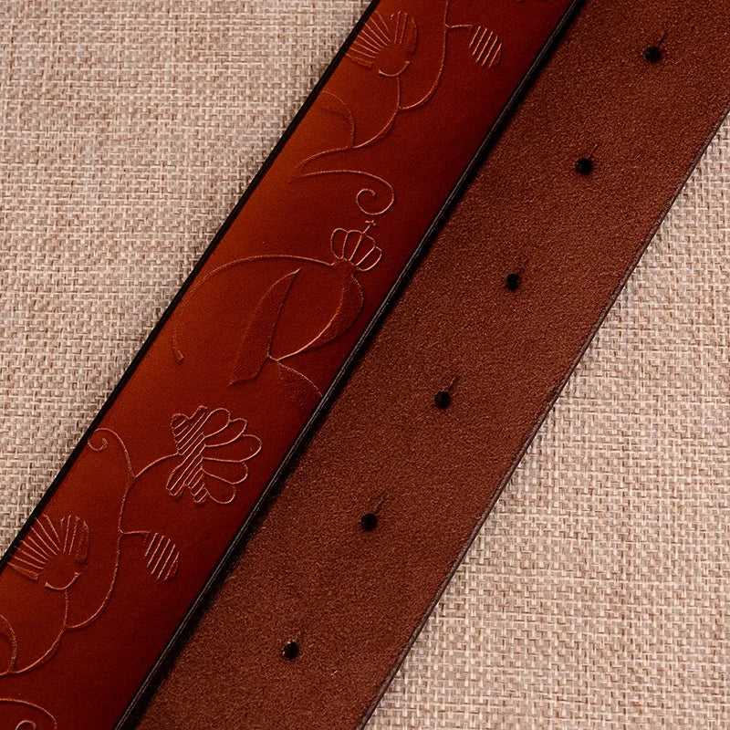 Jana Traditional Belt – Sunflower Pattern Leather Belt with Pin Buckle-Coffee-105 CM-State of Style