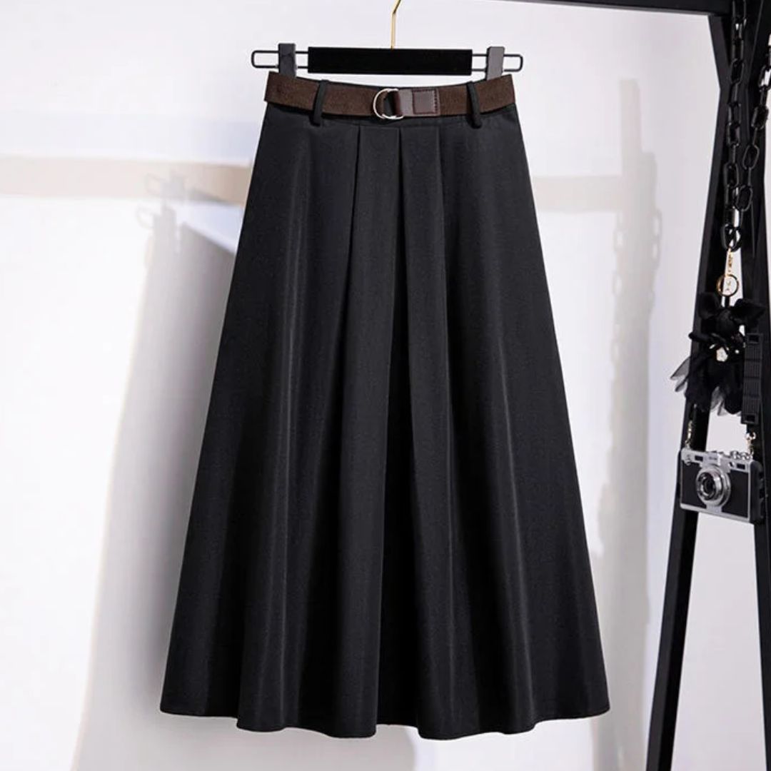 Janette Traditional Skirt – High-Waisted A-Line Vintage Midi Skirt-Black-L-State of Style
