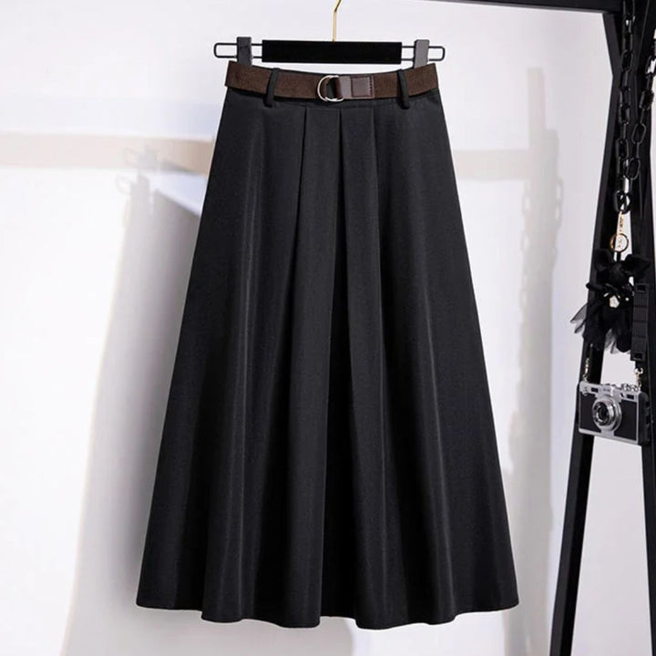 Janette Traditional Skirt – High-Waisted A-Line Vintage Midi Skirt-Black-L-State of Style