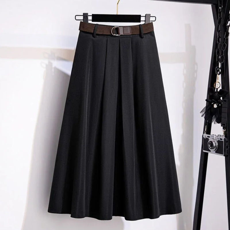 Janette Traditional Skirt – High-Waisted A-Line Vintage Midi Skirt-Black-L-State of Style