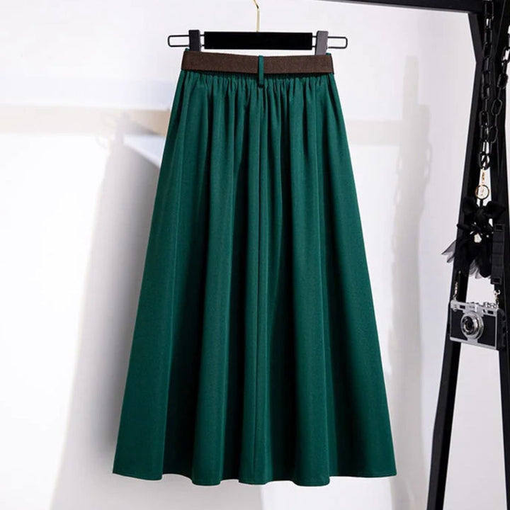 Janette Traditional Skirt – High-Waisted A-Line Vintage Midi Skirt-Green-L-State of Style